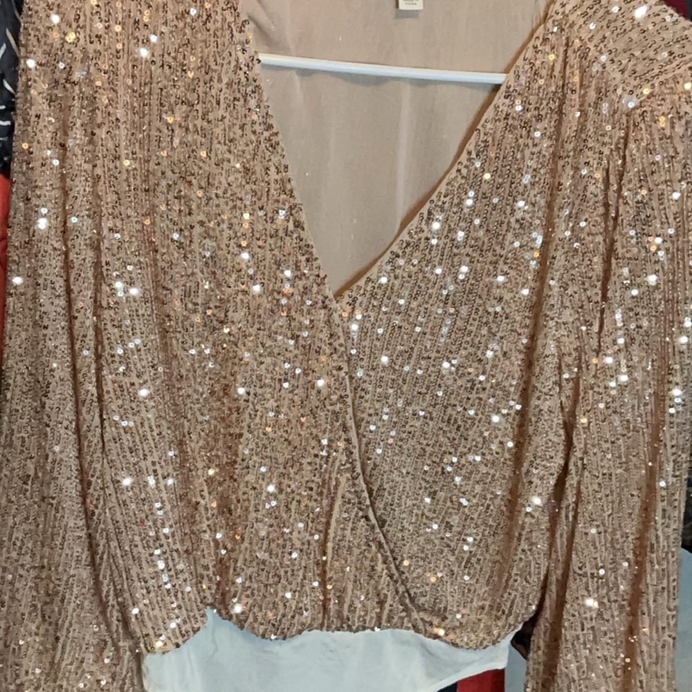 Sequin Embellished Gold Women's Top